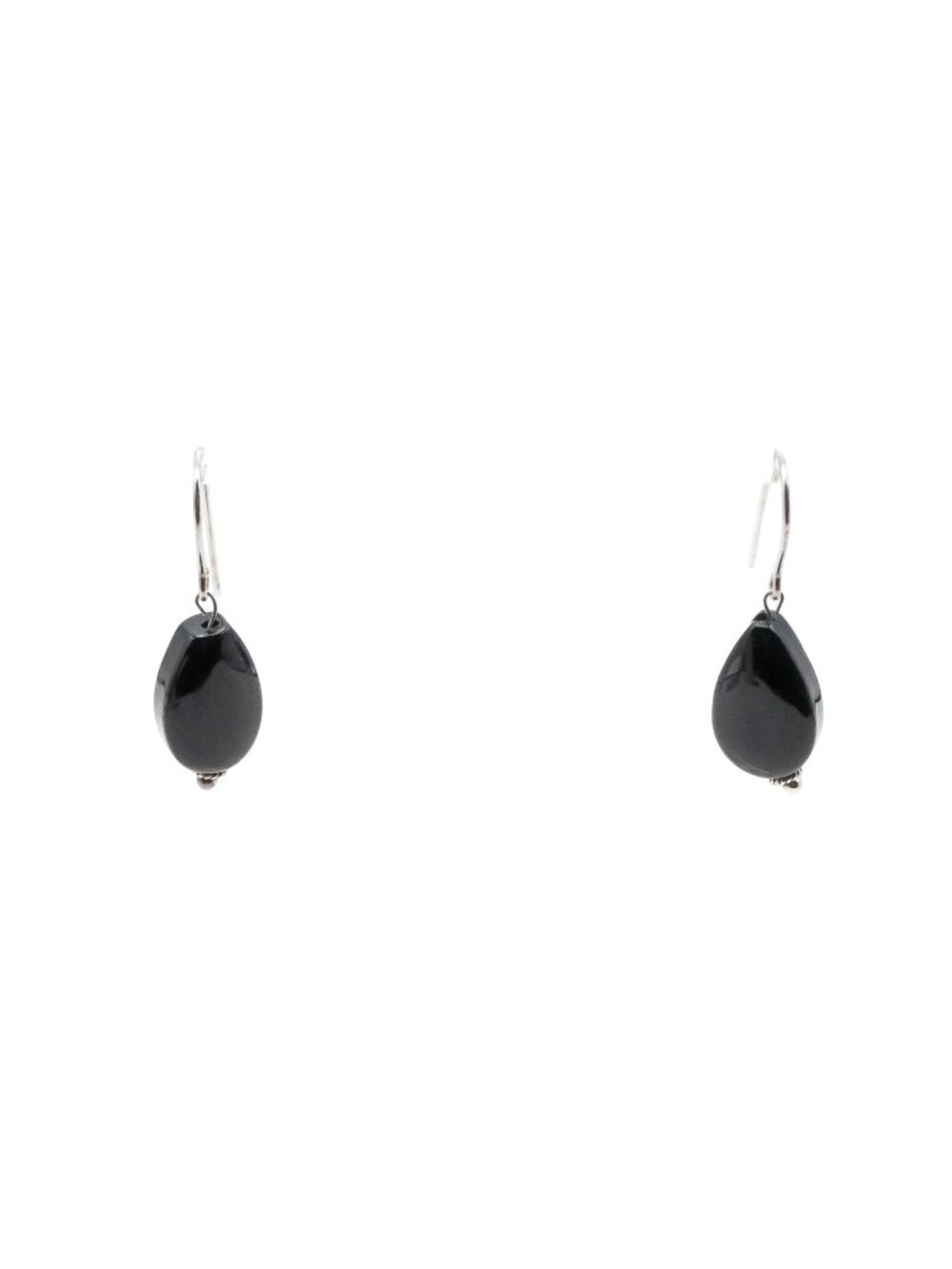 Sterling Silver Black Onyx Teardrop Dangle Earrings 1.25 Inch Drop